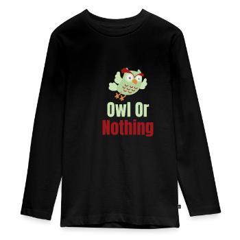 Eule Oder Nichts Wortspiele Halloween-kostüm - Teenager Premium Bio Langarmshirt - Schwarz - Vorne - AI Model Kid Female (0cm)