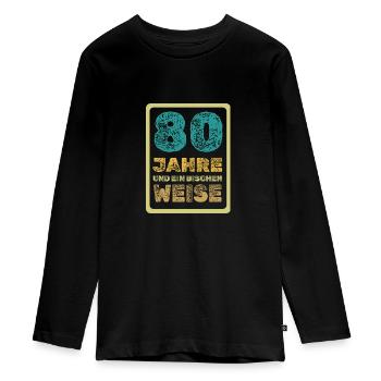 Age 80 - Teenager Premium Organic Long Sleeve Shirt - black - Front - AI Model Kid Female (0cm)
