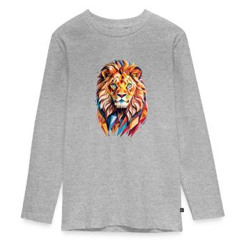 Lion polygonal - T-shirt manches longues Premium Ado - gris chiné - Devant