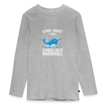 Narwal Outfit Meerestier Zahnwale - Teenager Premium Bio Langarmshirt - Grau meliert - Vorne