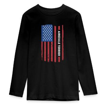 Airedale Terrier Us drapeau - T-shirt manches longues Premium Ado - noir - Devant - AI Model Kid Female (0cm)
