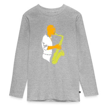 musique jazz musicien de jazz trompette saxophone cadeau - T-shirt manches longues Premium Ado - gris chiné - Devant