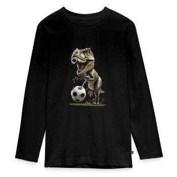 Fußball Fußballspieler Dinosaurier Trex T-rex Dino - Teenager Premium Bio Langarmshirt - Schwarz - Vorne - AI Model Kid Female (0cm)
