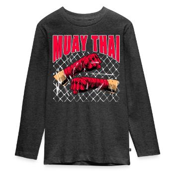Muay Thai - Teenager Premium Bio Langarmshirt - Anthrazit meliert - Vorne - AI Model Kid Female (0cm)