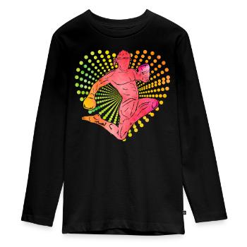 Muay Thai - Teenager Premium Organic Long Sleeve Shirt - black - Front - AI Model Kid Female (0cm)