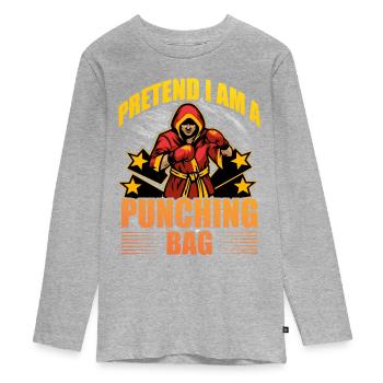 Tu so, als wäre ich ein Boxsack - Teenager Premium Bio Langarmshirt - Grau meliert - Vorne