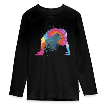 Bunt Figur Turnen Turnerin Gymnastik Geschenke - Teenager Premium Bio Langarmshirt - Schwarz - Vorne - AI Model Kid Female (0cm)