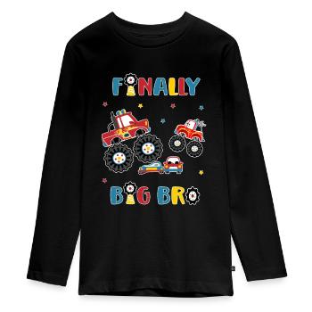 Big Brother Monster Truck and Car -Finally Big Bro - Teenager Premium Bio Langarmshirt - Schwarz - Vorne - AI Model Kid Female (0cm)