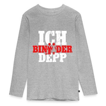 Ich bin der Depp Bräutigam - Teenager Premium Bio Langarmshirt - Grau meliert - Vorne