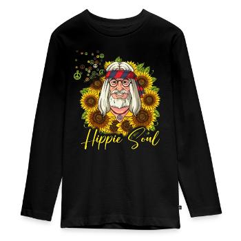 60s 70s Costume Hippie Soul - Teenager Premium Organic Long Sleeve Shirt - black - Front - AI Model Kid Female (0cm)