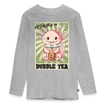 Boba Tea Axolotl Bubble Tea - T-shirt manches longues Premium Ado - gris chiné - Devant