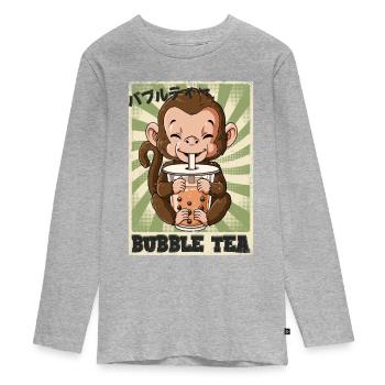 Boba Tea Monkey Bubble Tea - T-shirt manches longues Premium Ado - gris chiné - Devant