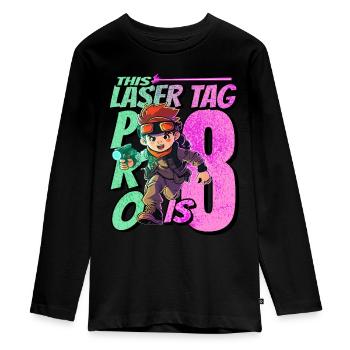 Enfin 8 ans – Anniversaire Lasertag - T-shirt manches longues Premium Ado - noir - Devant - AI Model Kid Female (0cm)