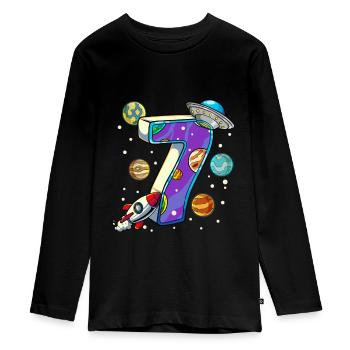 7 Anniversaire Astronaute de l’espace 7 ans - T-shirt manches longues Premium Ado - noir - Devant - AI Model Kid Female (0cm)