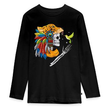 Quetzalcoatl Aztec Skull Maya Inca Toltèques - T-shirt manches longues Premium Ado - noir - Devant - AI Model Kid Female (0cm)