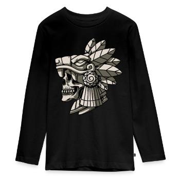 Quetzalcoatl Aztec Skull Maya Ancient Inca Toltek - Teenager Premium Organic Long Sleeve Shirt - black - Front - AI Model Kid Female (0cm)