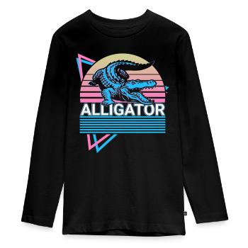 Alligator Krokodil Gator Retro Geschenk - Teenager Premium Bio Langarmshirt - Schwarz - Vorne - AI Model Kid Female (0cm)