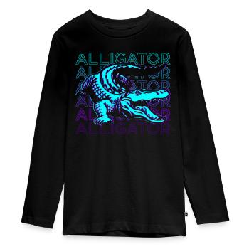 Alligator Krokodil Gator Retro Geschenk - Teenager Premium Bio Langarmshirt - Schwarz - Vorne - AI Model Kid Female (0cm)