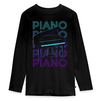 Piano Pianiste Claviériste Pianiste Rétro - T-shirt manches longues Premium Ado - noir - Devant - AI Model Kid Female (0cm)