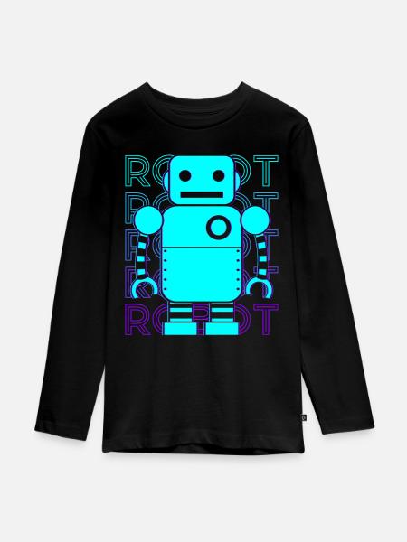 Roboter Retro - Teenager Premium Bio Langarmshirt - Schwarz
