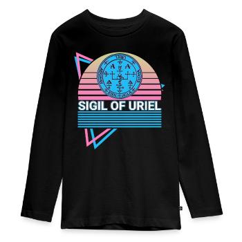 Sceau de l’Archange Uriel Rétro - T-shirt manches longues Premium Ado - noir - Devant - AI Model Kid Female (0cm)
