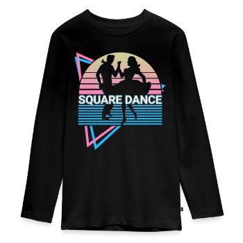 Square Dance Square Dancing Retro - Teenager Premium Bio Langarmshirt - Schwarz - Vorne - AI Model Kid Female (0cm)