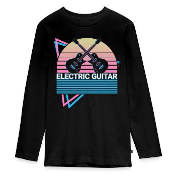 E-Gitarre Gitarrist Retro - Teenager Premium Bio Langarmshirt - Schwarz - Vorne - AI Model Kid Female (0cm)