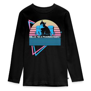 Apothekerin Apotheke Katze Retro - Teenager Premium Bio Langarmshirt - Schwarz - Vorne - AI Model Kid Female (0cm)