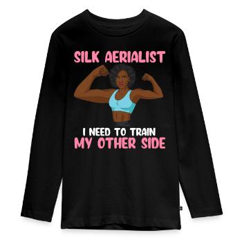 Air silk - Teenager Premium Organic Long Sleeve Shirt - black - Front - AI Model Kid Female (0cm)