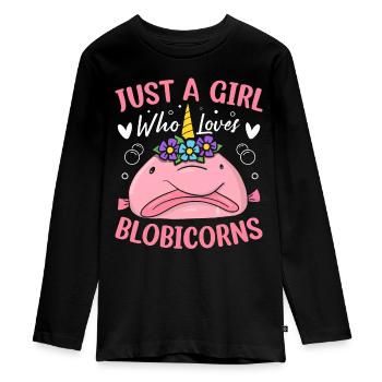 Funny Blobfish Sea Creature - Teenager Premium Organic Long Sleeve Shirt - black - Front - AI Model Kid Female (0cm)