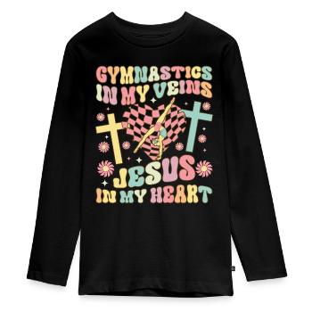 Roue de charrette groovy - T-shirt manches longues Premium Ado - noir - Devant - AI Model Kid Female (0cm)