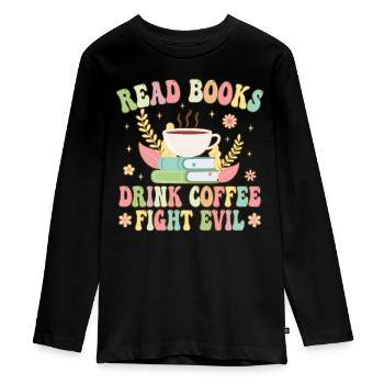 Groovy Book Reader - Teenager Premium Organic Long Sleeve Shirt - black - Front - AI Model Kid Female (0cm)