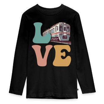 LOVE Train Trainspotter Trainspotting Model Railway - Teenager Premium Organic Long Sleeve Shirt - black - Front - AI Model Kid Female (0cm)