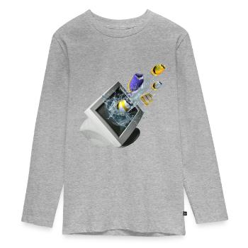Frutiger Aero Aesthetic Tech Ordinateur Aquarium - T-shirt manches longues Premium Ado - gris chiné - Devant