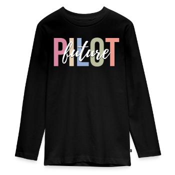 Aviation de pilote d’avion - T-shirt manches longues Premium Ado - noir - Devant - AI Model Kid Female (0cm)