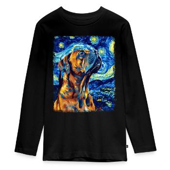 Cane Corso Dog Starry Night Painting - Teenager Premium Organic Long Sleeve Shirt - black - Front - AI Model Kid Female (0cm)