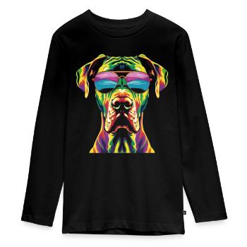 Deutsche Dogge Hund Sonnenbrille Popart - Teenager Premium Bio Langarmshirt - Schwarz - Vorne - AI Model Kid Female (0cm)