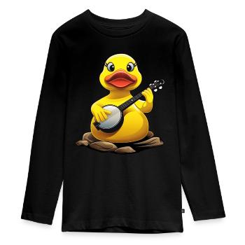 Rubber Duck Ducky Bluegrass Banjo Player - Teenager Premium Organic Long Sleeve Shirt - black - Front - AI Model Kid Female (0cm)