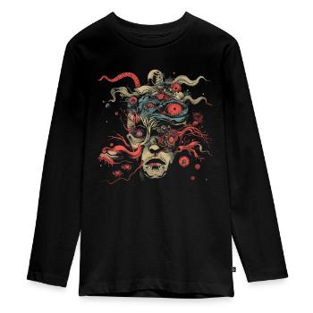 Esthétique Weirdcore Visage Bizarre Globes oculaires Dreamcore - T-shirt manches longues Premium Ado - noir - Devant - AI Model Kid Female (0cm)