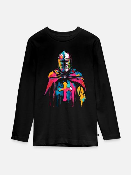 Templer Ritter Kreuz Popart - Teenager Premium Bio Langarmshirt - Schwarz
