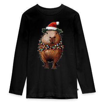 Capybara Capibara Weihnachtsmütze Xmas - Teenager Premium Bio Langarmshirt - Schwarz - Vorne - AI Model Kid Female (0cm)