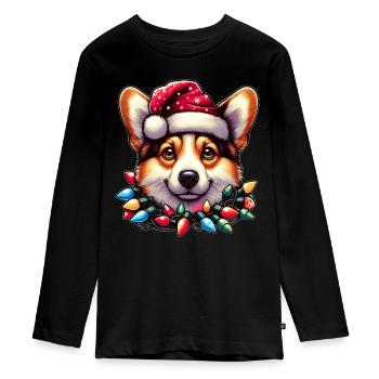 Chapeau de Noël Corgi mignon Noël - T-shirt manches longues Premium Ado - noir - Devant - AI Model Kid Female (0cm)