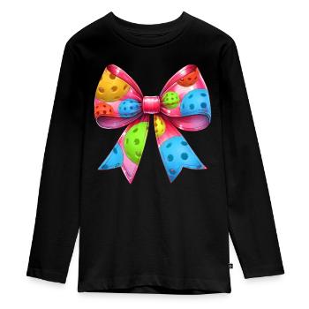 Coquette Bow Pickleball Muster Mothers Day Rosa - Teenager Premium Bio Langarmshirt - Schwarz - Vorne - AI Model Kid Female (0cm)