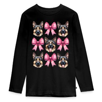 Coquette noeud berger allemand maman ruban rose - T-shirt manches longues Premium Ado - noir - Devant - AI Model Kid Female (0cm)