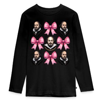 Coquettish Bow Shakespeare Literature Pink - Teenager Premium Organic Long Sleeve Shirt - black - Front - AI Model Kid Female (0cm)