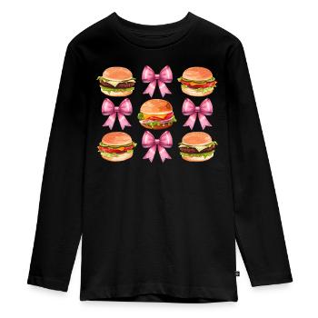 Coquette Bow Burger Hamburger Ruban Rose Maman - T-shirt manches longues Premium Ado - noir - Devant - AI Model Kid Female (0cm)
