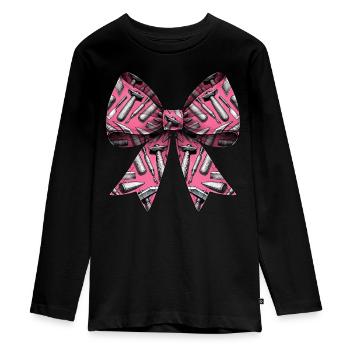Coquette Bogen Bildhauerei Bildhauer Muster Rosa - Teenager Premium Bio Langarmshirt - Schwarz - Vorne - AI Model Kid Female (0cm)
