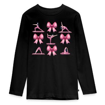 Kokette Bogen Pilates Fitness Workout Rosa - Teenager Premium Bio Langarmshirt - Schwarz - Vorne - AI Model Kid Female (0cm)