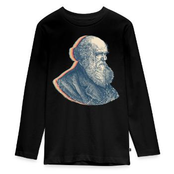 Charles Darwin Evolutionstheorie Retro-Linienkunst - Teenager Premium Bio Langarmshirt - Schwarz - Vorne - AI Model Kid Female (0cm)