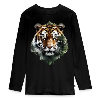 Tiger - Teenager Premium Bio Langarmshirt - Schwarz - Vorne - AI Model Kid Female (0cm)